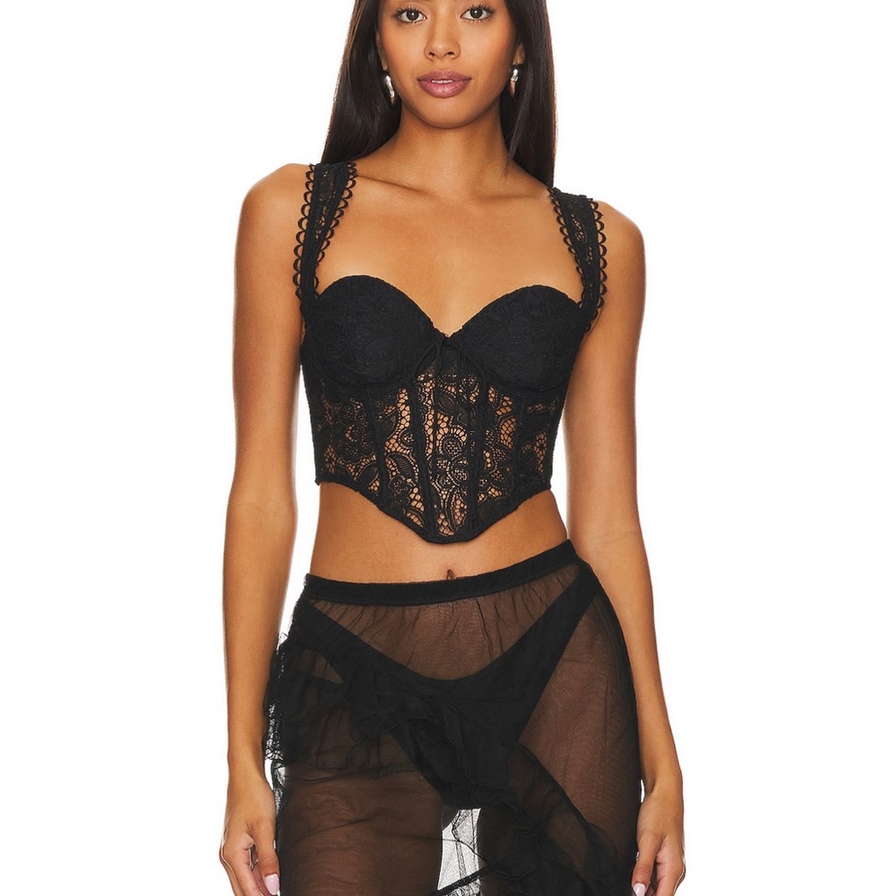 For Love And Lemons Black Lace Bustier Top